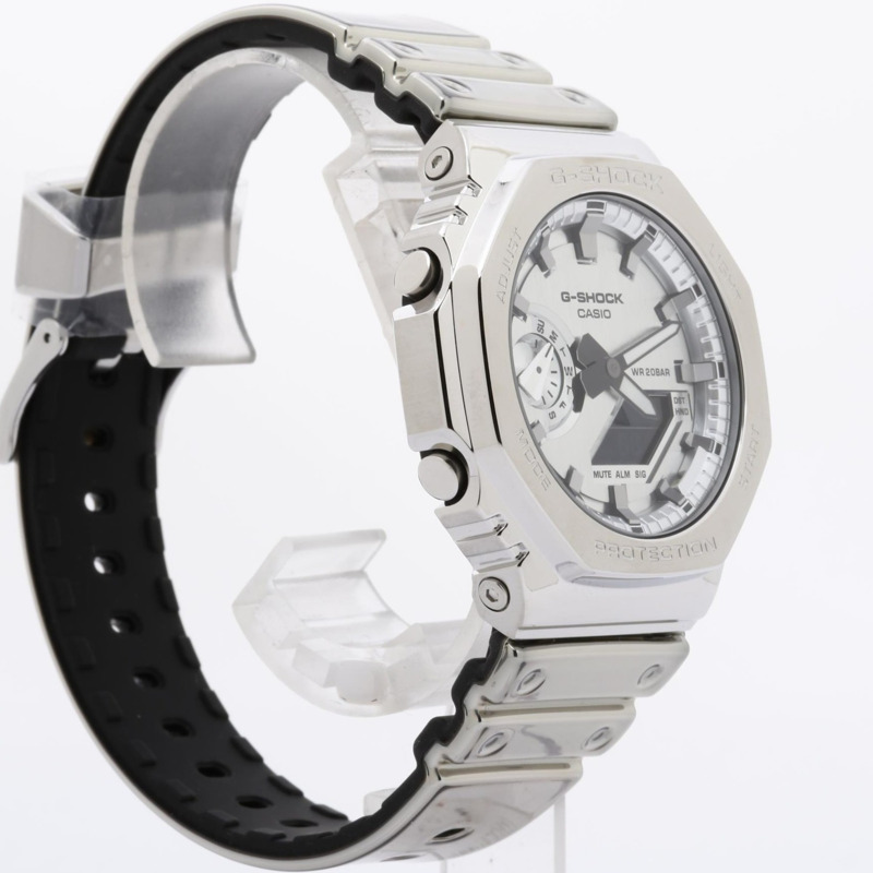 卡西歐 G-SHOCK 精美金屬系列 2100 系列類比數位雙顯腕錶 GM2100YM8AJF 銀色樹脂不鏽鋼男士腕錶-2