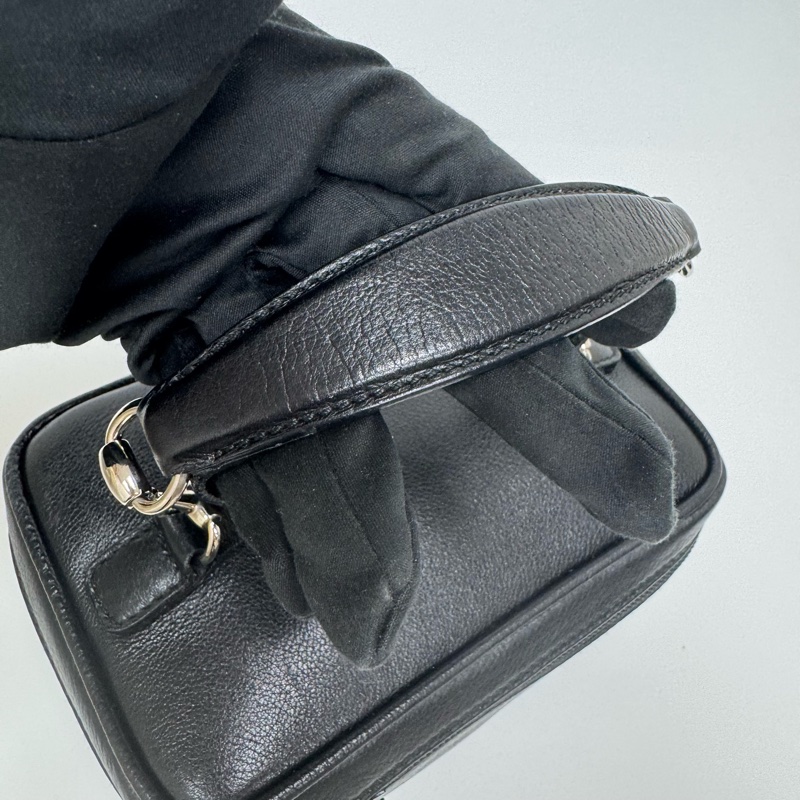 Gucci 黑色皮革手提包 vintage 二手 中古 化妝包👝-11