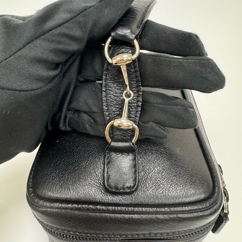Gucci 黑色皮革手提包 vintage 二手 中古 化妝包👝-13