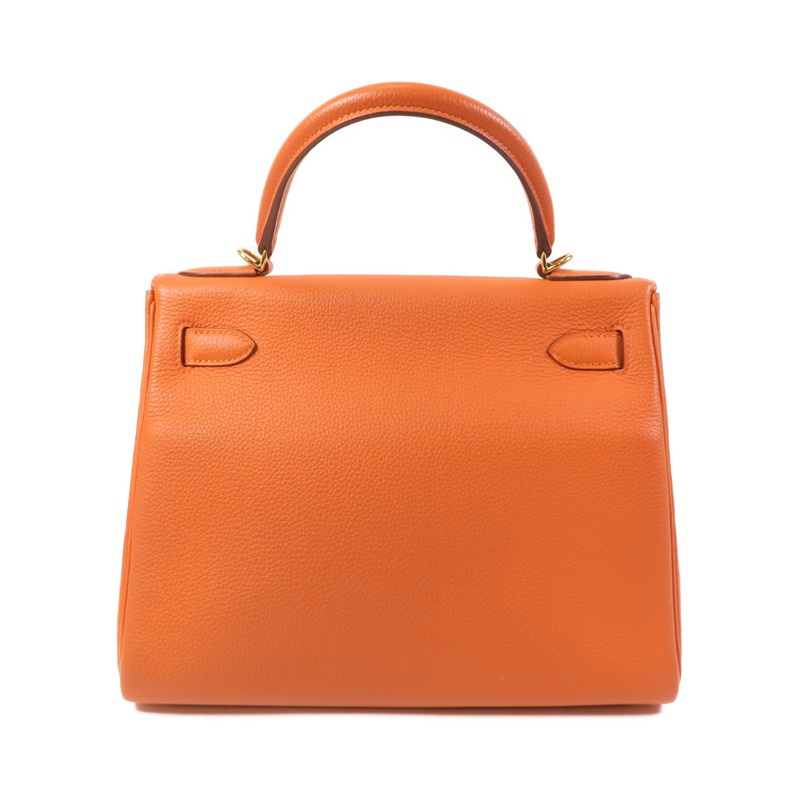 HERMES Togo皮革Kelly 28金扣手挽肩背兩用袋Orange-1