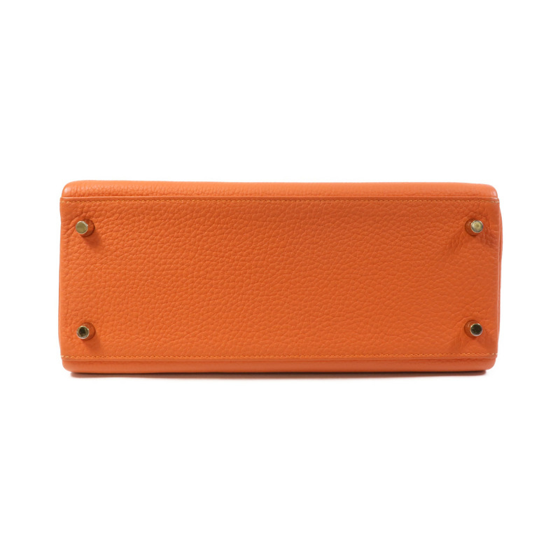 HERMES Togo皮革Kelly 28金扣手挽肩背兩用袋Orange-3