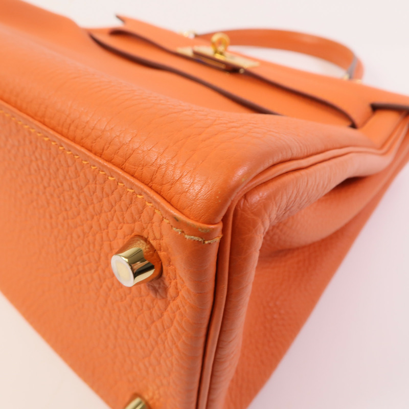 HERMES Togo皮革Kelly 28金扣手挽肩背兩用袋Orange-4