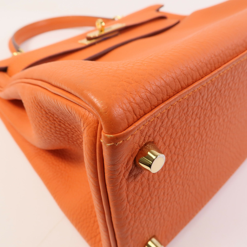 HERMES Togo皮革Kelly 28金扣手挽肩背兩用袋Orange-5