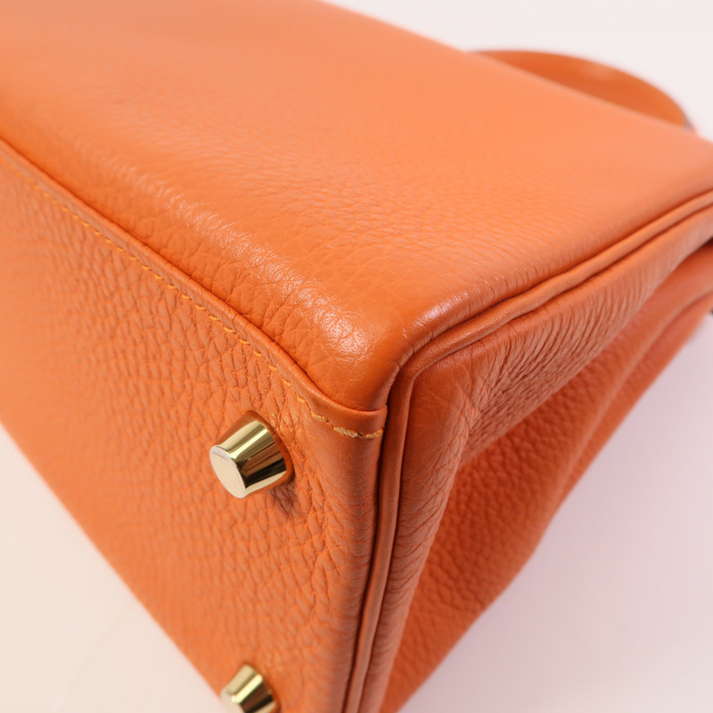 HERMES Togo皮革Kelly 28金扣手挽肩背兩用袋Orange-6