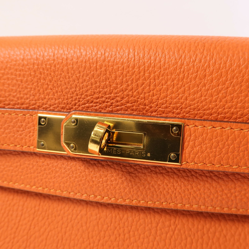 HERMES Togo皮革Kelly 28金扣手挽肩背兩用袋Orange-8