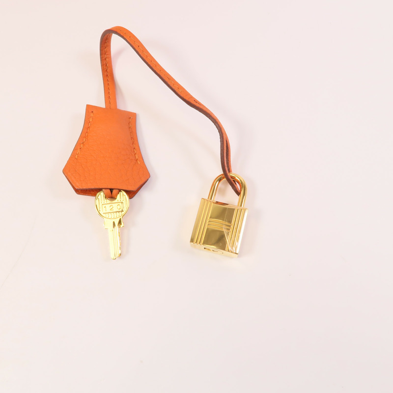 HERMES Togo皮革Kelly 28金扣手挽肩背兩用袋Orange-10