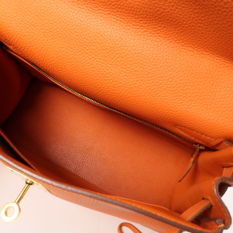 HERMES Togo皮革Kelly 28金扣手挽肩背兩用袋Orange-11