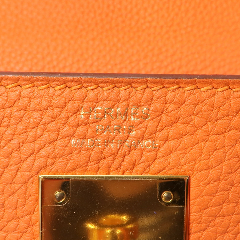HERMES Togo皮革Kelly 28金扣手挽肩背兩用袋Orange-12