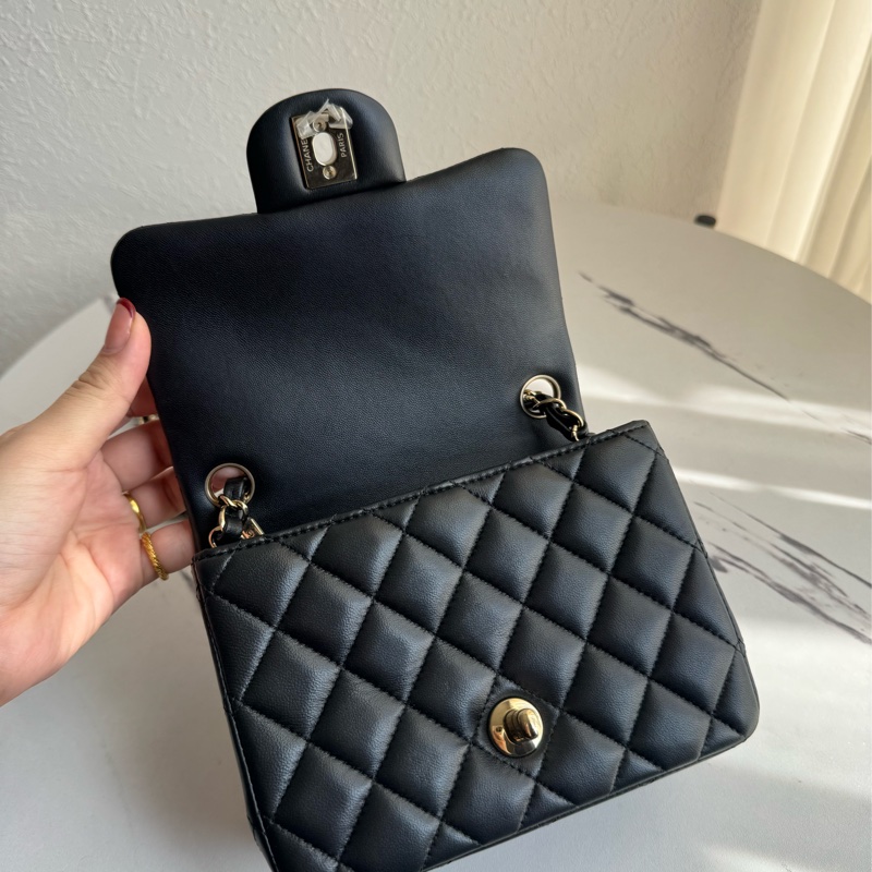 Chanel黑色淡金雙C方胖子 超級經典-14