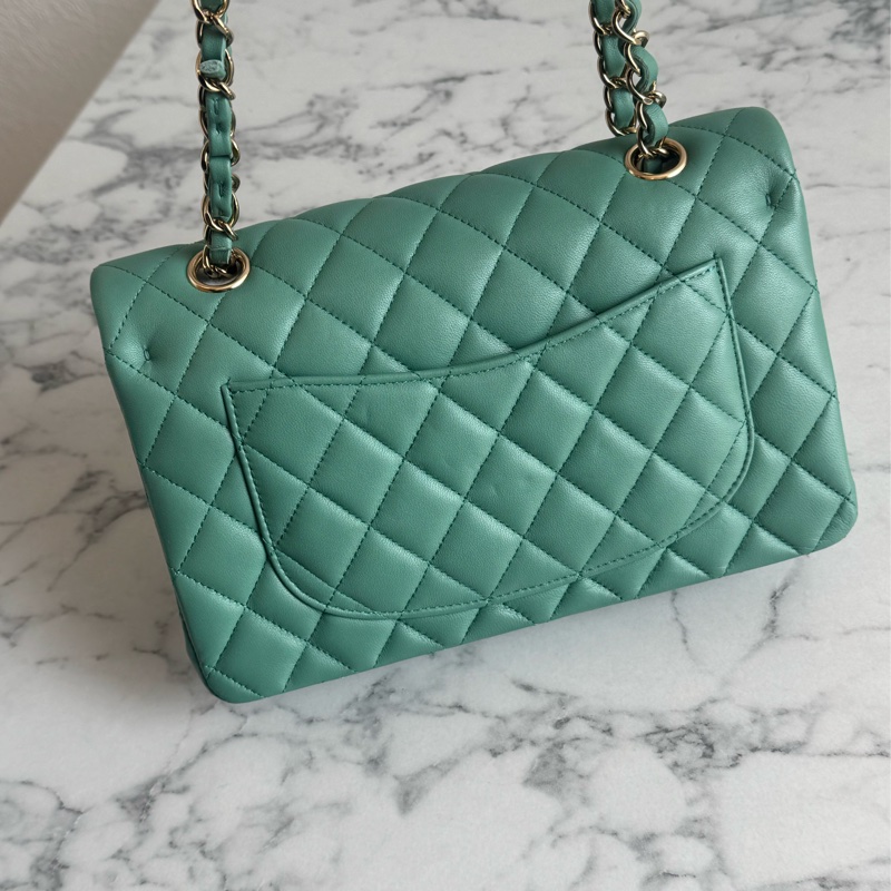 Chanel湖水綠淡金雙C coco25-1