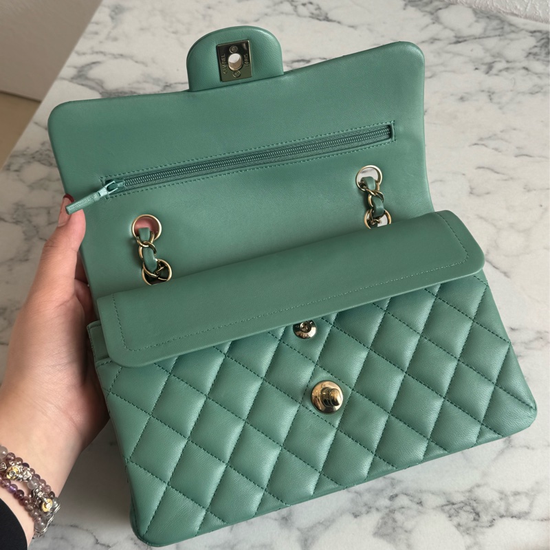 Chanel湖水綠淡金雙C coco25-12