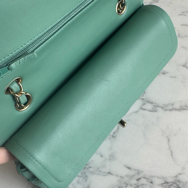 Chanel湖水綠淡金雙C coco25-14
