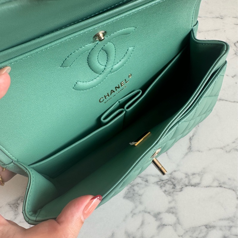 Chanel湖水綠淡金雙C coco25-16