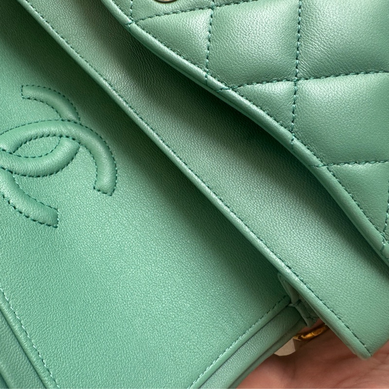 Chanel湖水綠淡金雙C coco25-25