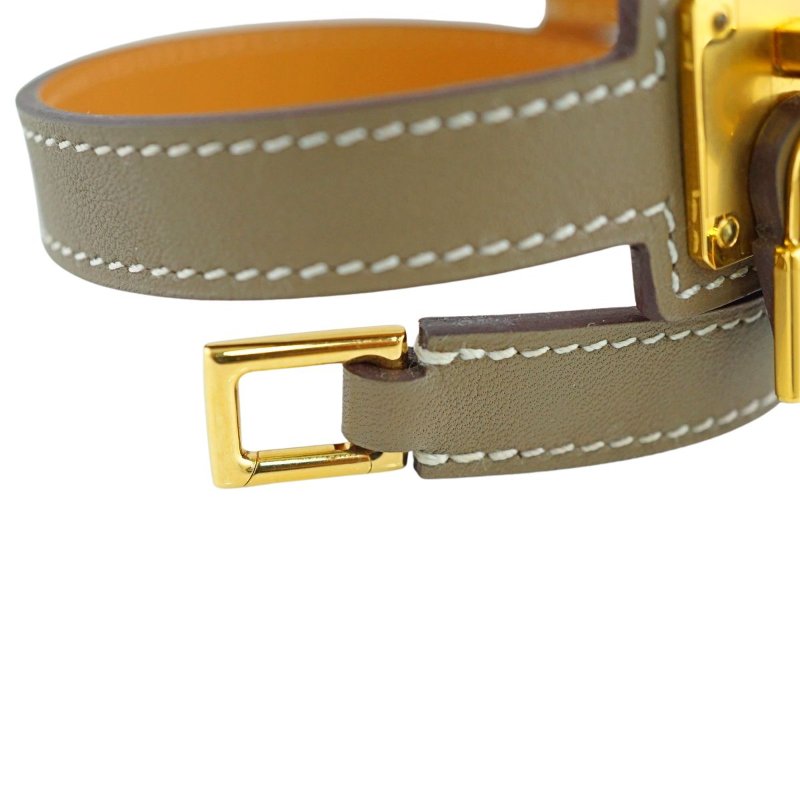 HERMES 愛馬仕 O’Kelly鎖頭造型皮革手環(大象灰/金)(D刻/膠膜未拆)-5