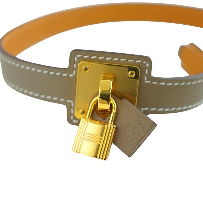 HERMES 愛馬仕 O’Kelly鎖頭造型皮革手環(大象灰/金)(D刻/膠膜未拆)-6