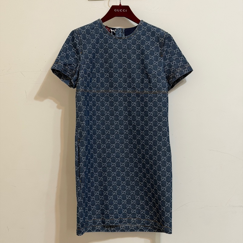 914intheair精品代購『全新閒置』 Gucci 單寧牛仔logo洋裝 連身裙-6