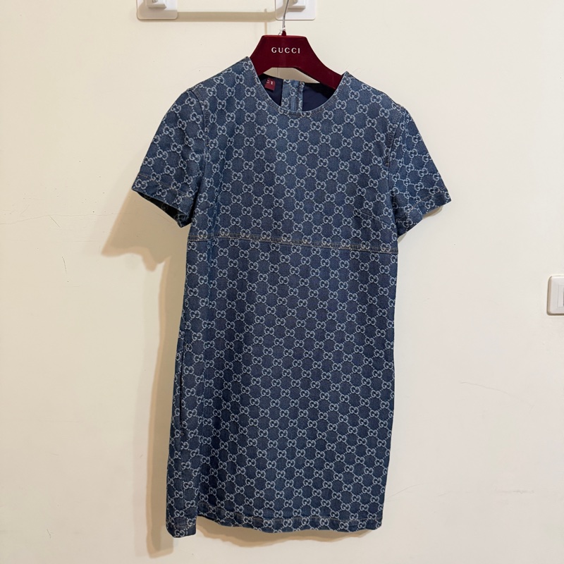 914intheair精品代購『全新閒置』 Gucci 單寧牛仔logo洋裝 連身裙-6