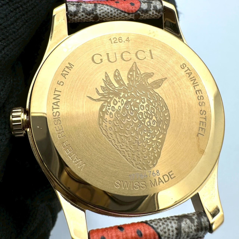 GUCCI G Timeless Strawberry 126.4/YA1264133 GG Supreme GP 石英男士腕錶-16