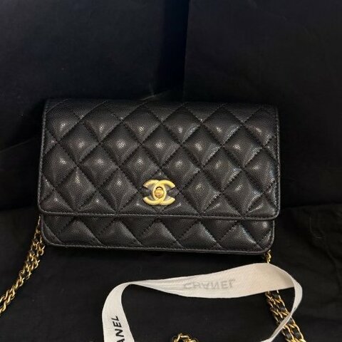 近新品 香奈兒/Chanel CF WOC 菱格紋黑金荔枝牛皮鏈條包 芯片款
