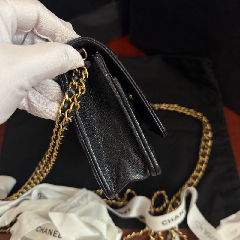 近新品 香奈兒/Chanel CF WOC 菱格紋黑金荔枝牛皮鏈條包 芯片款-2