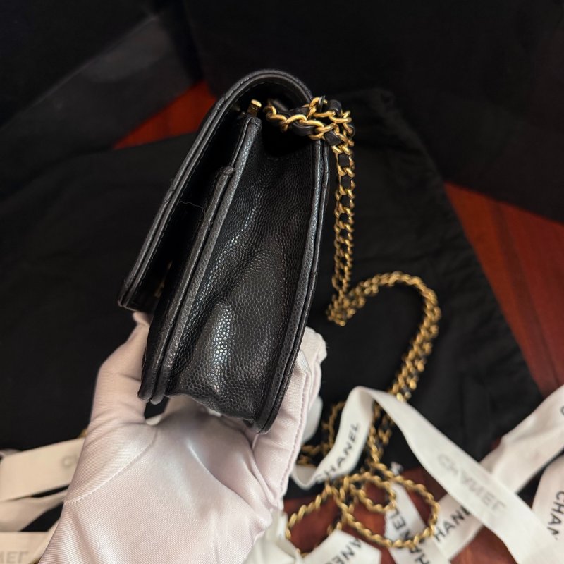 近新品 香奈兒/Chanel CF WOC 菱格紋黑金荔枝牛皮鏈條包 芯片款-3