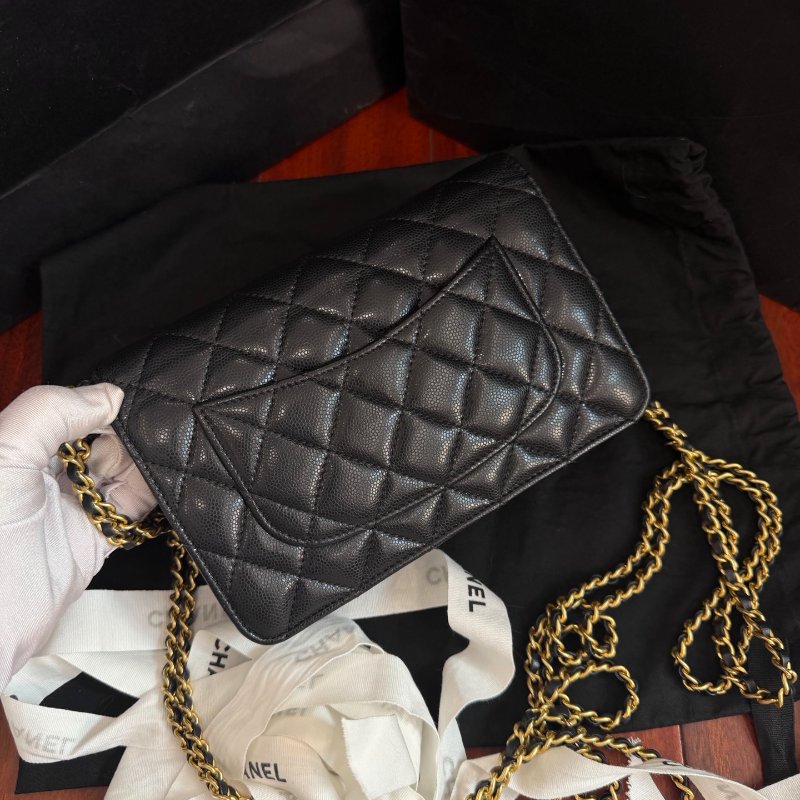 近新品 香奈兒/Chanel CF WOC 菱格紋黑金荔枝牛皮鏈條包 芯片款-6