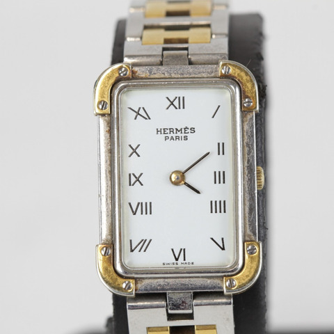 愛馬仕 Croixeur 長方形腕錶殼 女士銀色金色石英錶
