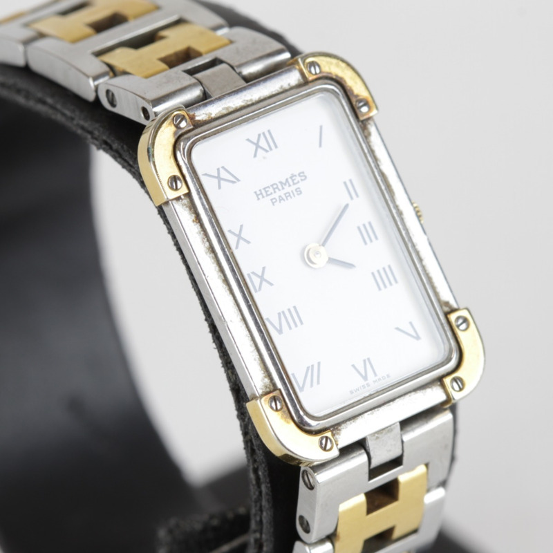 愛馬仕 Croixeur 長方形腕錶殼 女士銀色金色石英錶-2