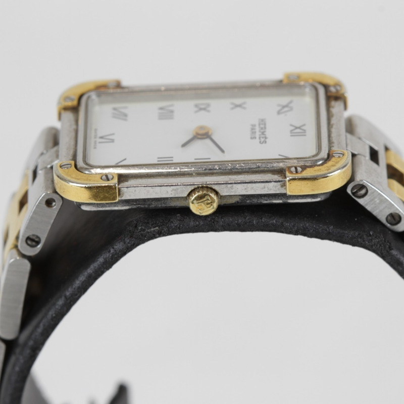 愛馬仕 Croixeur 長方形腕錶殼 女士銀色金色石英錶-5