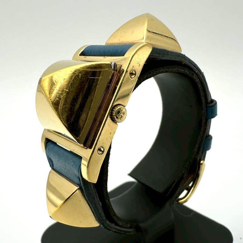 愛馬仕 Medor 手鐲腕錶 ME1.201 GP 皮革石英藍色女士腕錶-1