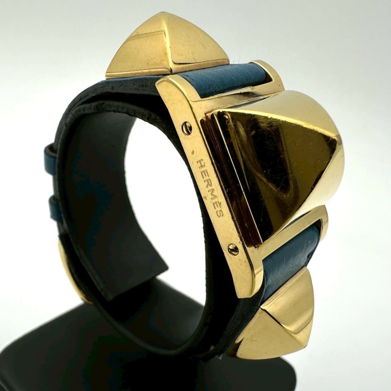 愛馬仕 Medor 手鐲腕錶 ME1.201 GP 皮革石英藍色女士腕錶-2