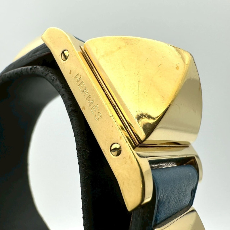 愛馬仕 Medor 手鐲腕錶 ME1.201 GP 皮革石英藍色女士腕錶-6