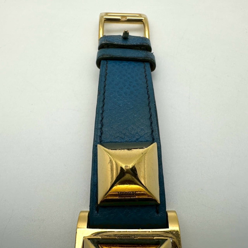 愛馬仕 Medor 手鐲腕錶 ME1.201 GP 皮革石英藍色女士腕錶-8