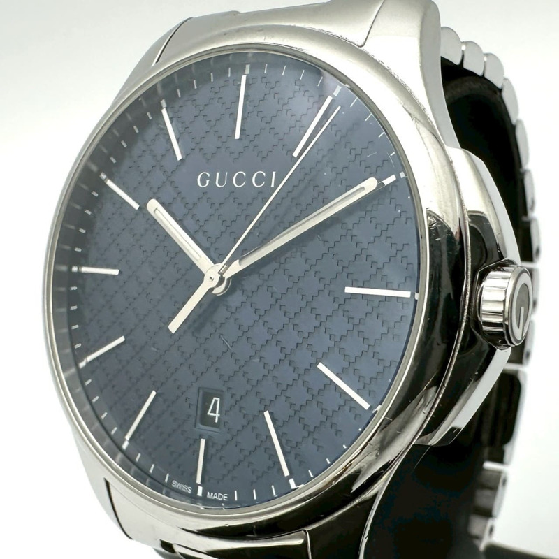 GUCCI G-Timeless Date腕錶 126.3/YA126316 不鏽鋼石英錶 海軍藍-0