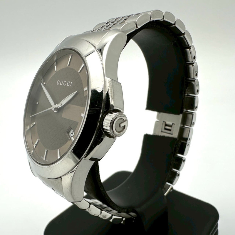 GUCCI G-Timeless 126.4 男士日期石英腕錶,不銹鋼棕色和青銅色錶殼-1