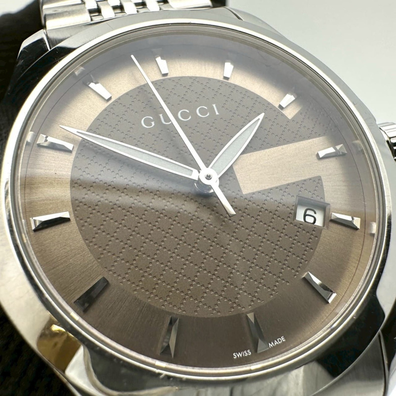 GUCCI G-Timeless 126.4 男士日期石英腕錶,不銹鋼棕色和青銅色錶殼-8