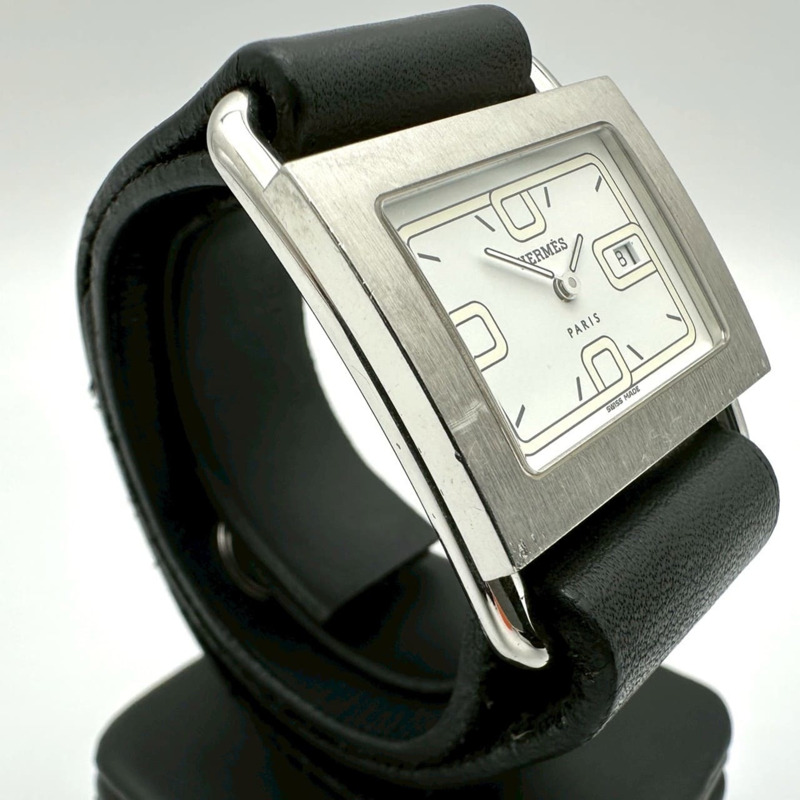 愛馬仕 Barenia 日期顯示腕錶 BA1.510 不鏽鋼皮革石英機芯 白色黑色女士錶帶 錶扣-2