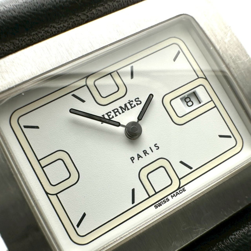 愛馬仕 Barenia 日期顯示腕錶 BA1.510 不鏽鋼皮革石英機芯 白色黑色女士錶帶 錶扣-7