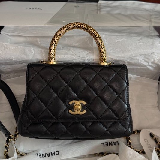 閒置新 香奈兒/Chanel黑色羊皮 Cocohandl Mini 手提鏈條包-0