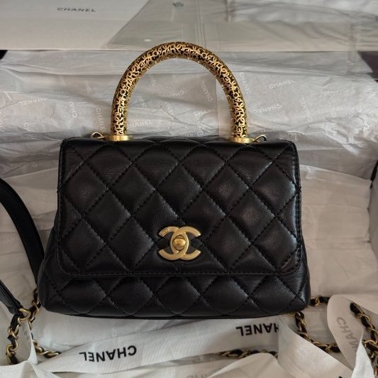 閒置新 香奈兒/Chanel黑色羊皮 Cocohandl Mini 手提鏈條包-5