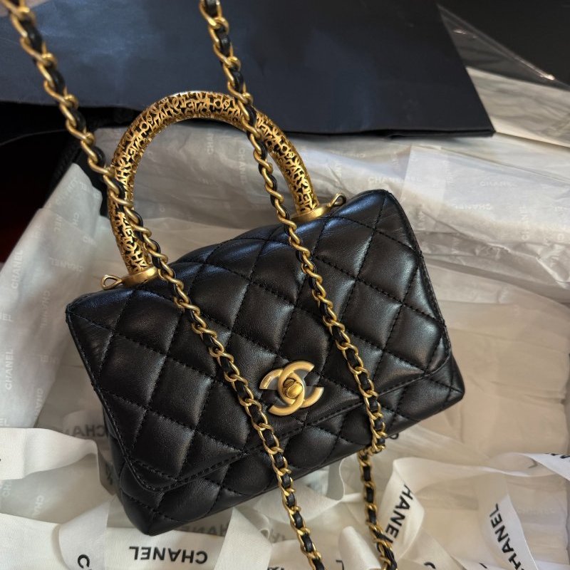 閒置新 香奈兒/Chanel黑色羊皮 Cocohandl Mini 手提鏈條包-7