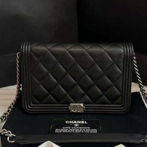 閒置新 香奈兒/Chanel Leboy繫列黑銀荔枝皮woc鏈條包