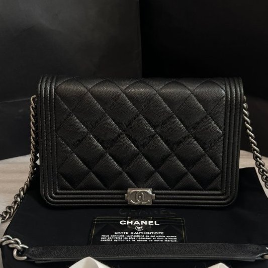 閒置新 香奈兒/Chanel Leboy繫列黑銀荔枝皮woc鏈條包-0