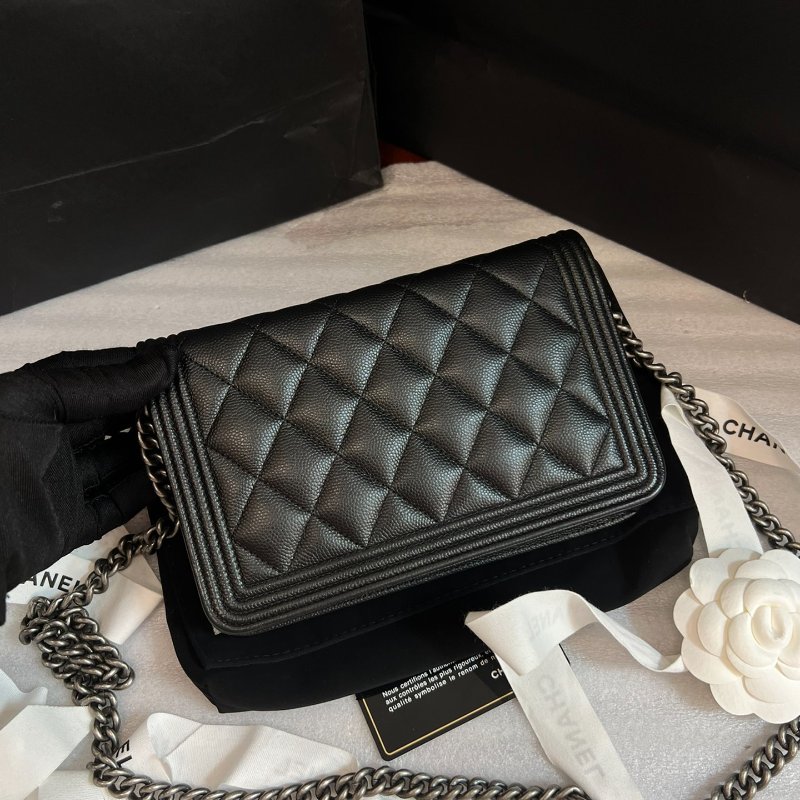 閒置新 香奈兒/Chanel Leboy繫列黑銀荔枝皮woc鏈條包-1