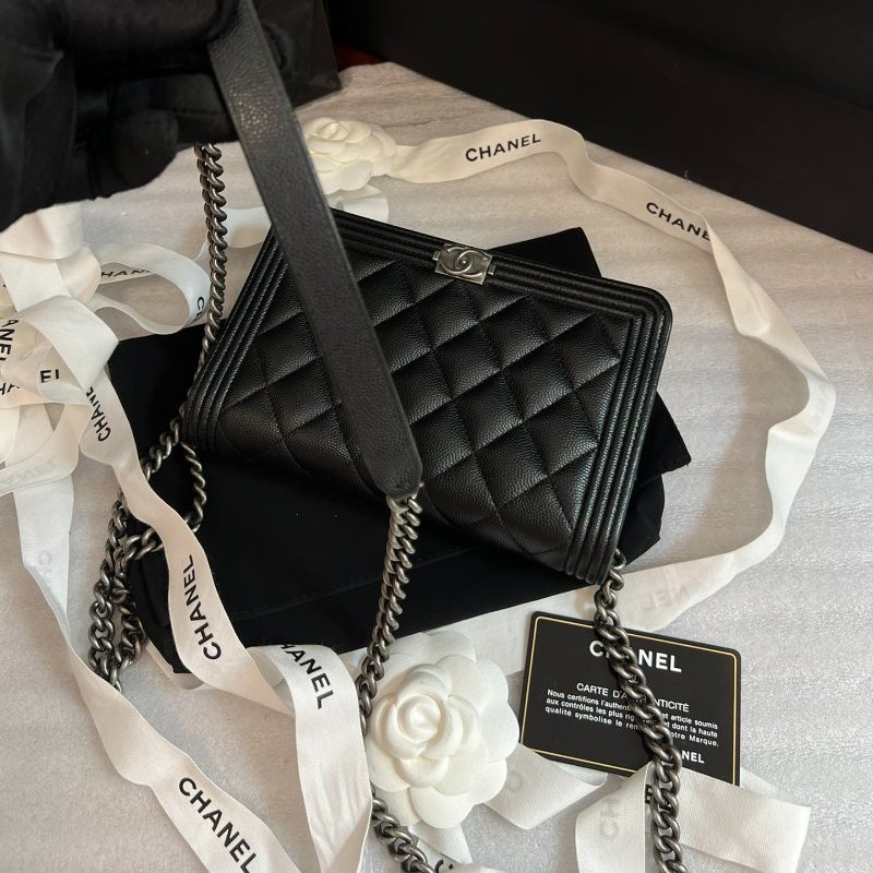 閒置新 香奈兒/Chanel Leboy繫列黑銀荔枝皮woc鏈條包-4