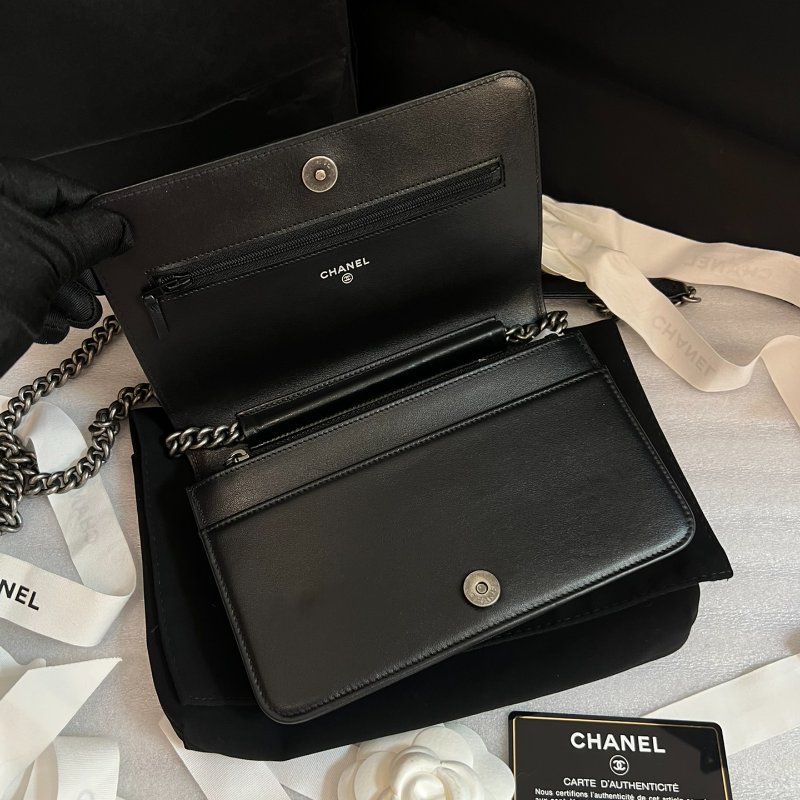 閒置新 香奈兒/Chanel Leboy繫列黑銀荔枝皮woc鏈條包-8