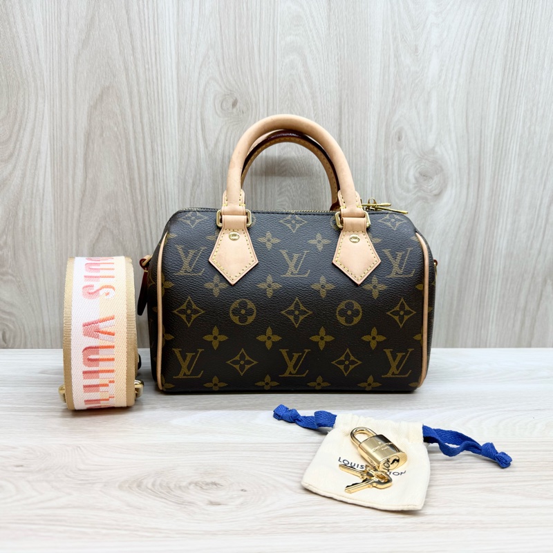 LV原花Speedy20橘粉背手提波士頓包M46594-2