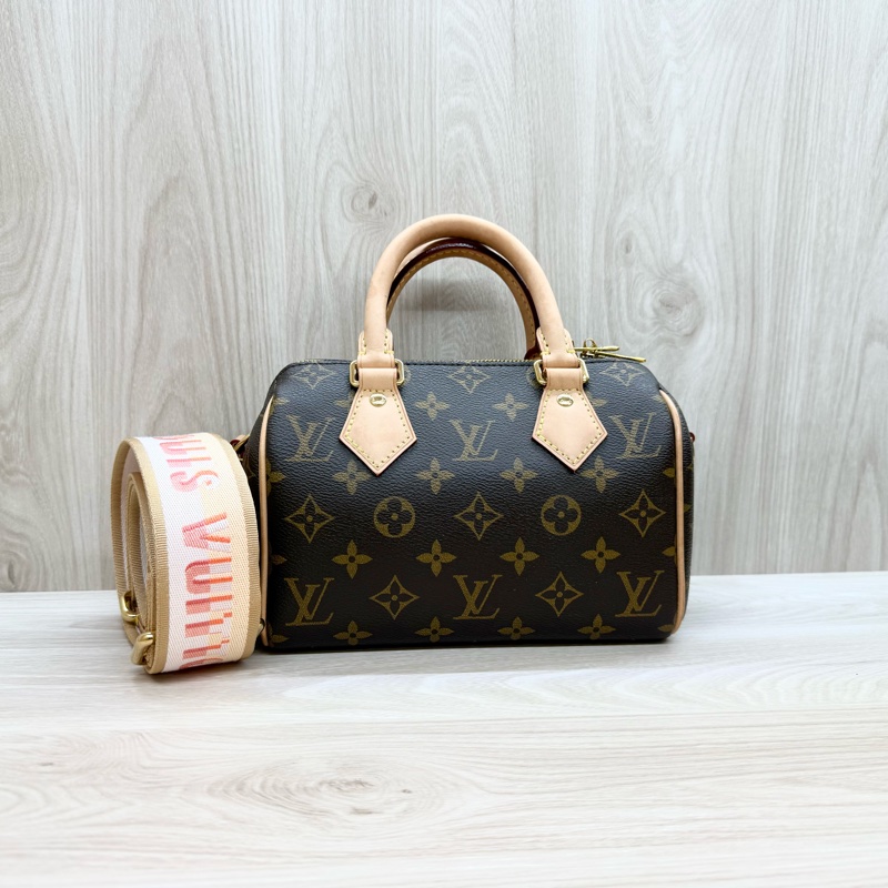 LV原花Speedy20橘粉背手提波士頓包M46594-3