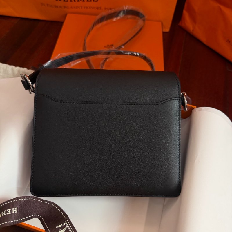 全新品 愛馬仕/Hermès Roulis Mini豬鼻子19黑色銀扣 B刻肩背包-1